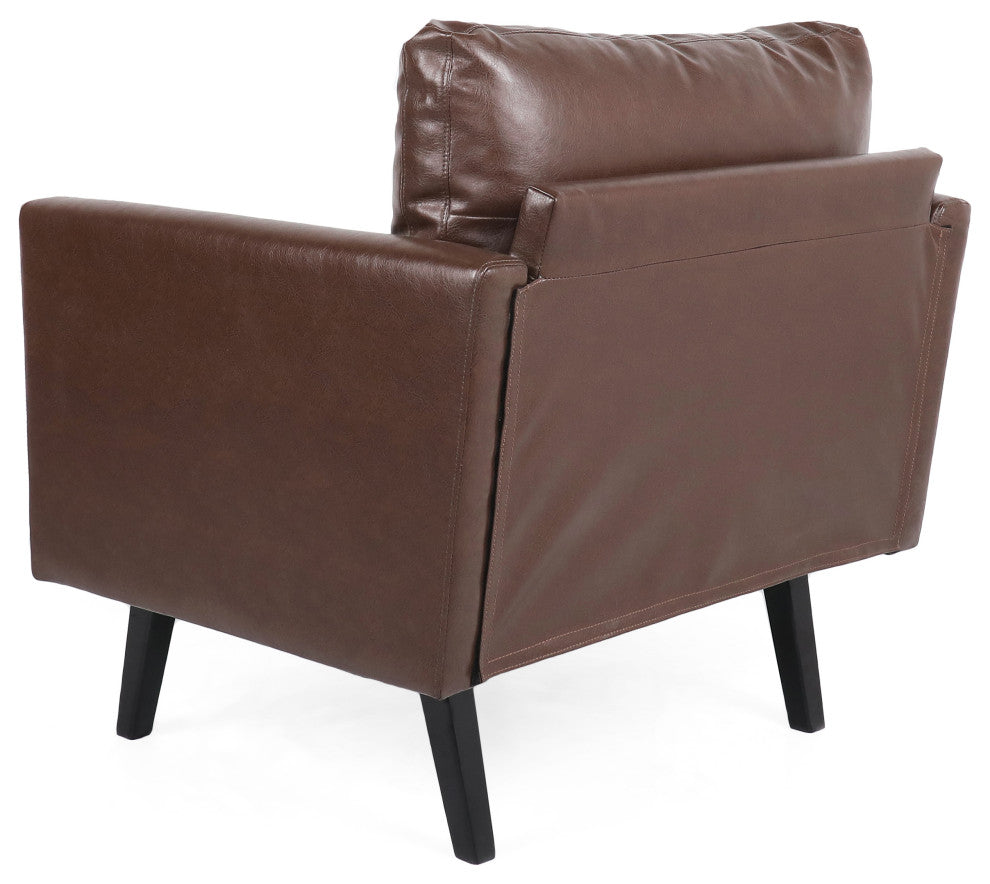 Dowd Mid Century Modern Faux Leather Club Chair, Dark Brown