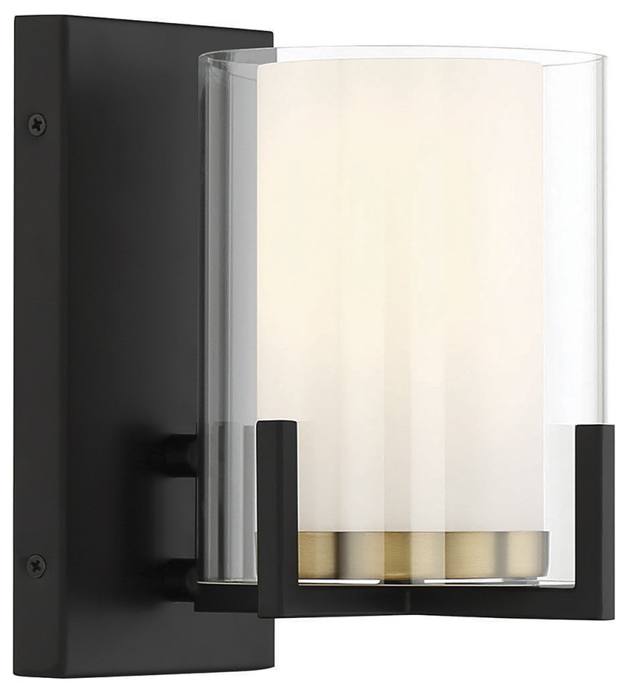 Eaton 1-Light Wall Sconce, Matte Black With Warm Brass Accents