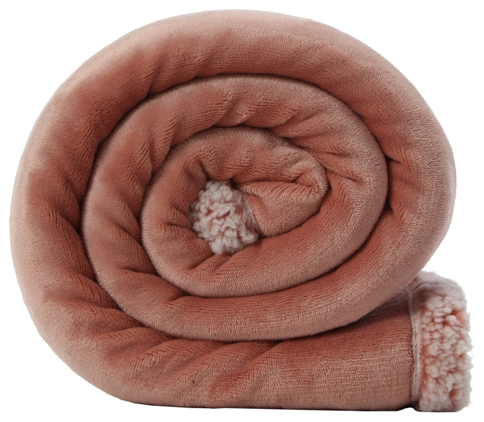 Amarey Flannel Reversible Sherpa Throw, Blush