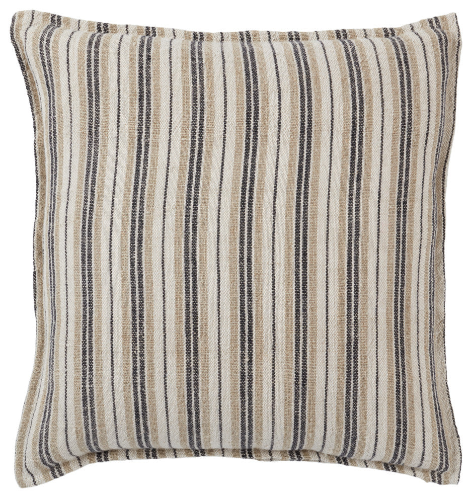 Jaipur Living Lucien Striped Pillow, Dark Brown/Cream, 20"x20", Polyester Fill