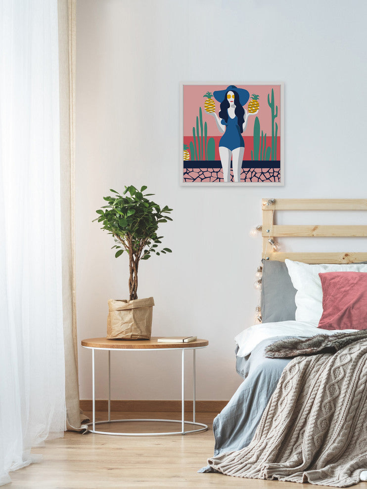 "Holding Pineapples" Framed Painting Print, 18"x18"