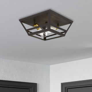 Schofield 2 Light Bronze With Antique Brass Accents Flush Mount