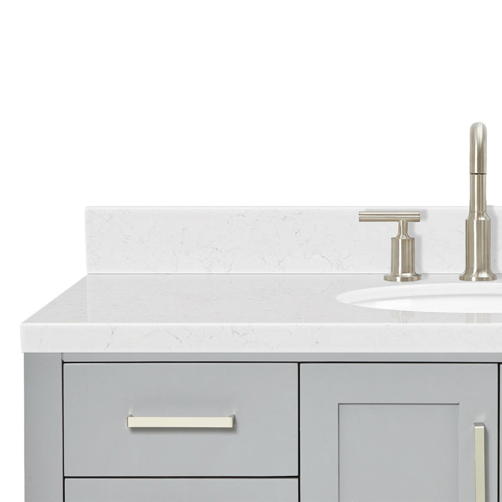 Ariel Magnolia 36"  Single Oval Sink Vanity, Carrara Quartz, Gray