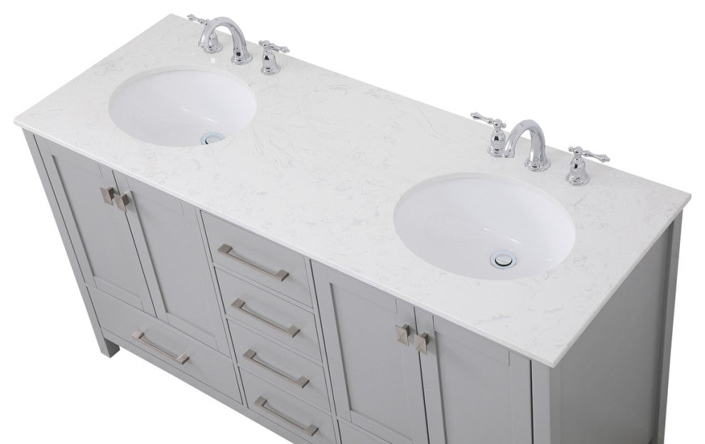 Grey 60" Double Sink Bathroom Vanity