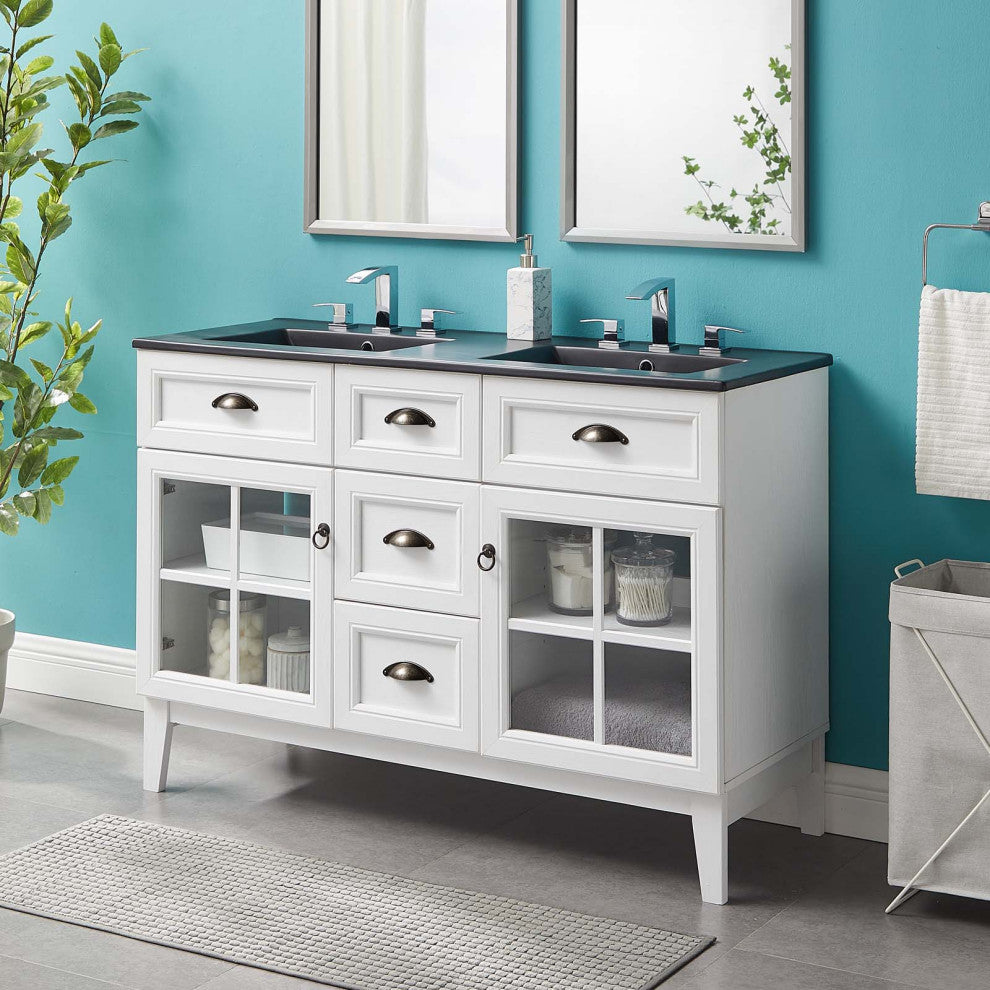Isle 48" Double Bathroom Vanity Cabinet White Black
