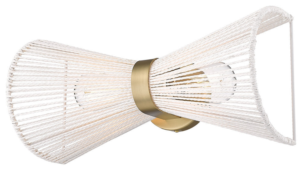 Avon 2-Light Wall Sconce, Brushed Champagne Bronze With Bleached White Raphia Rope Shade