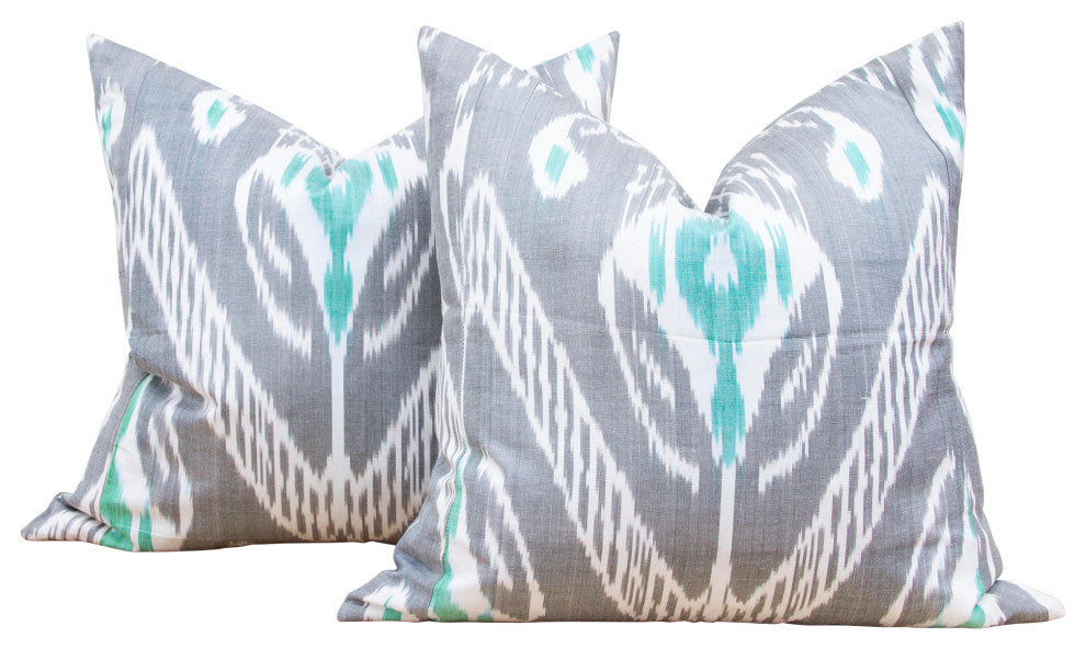 Pair of Gray Ikat Silk Pillows