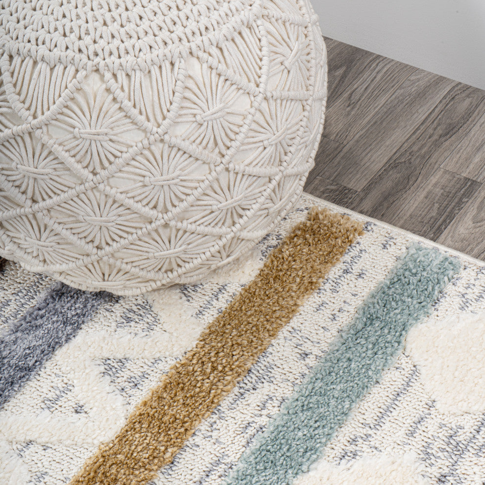 Faiza Moroccan Striped Geometric High-Low Runner Rug, 8 X 10