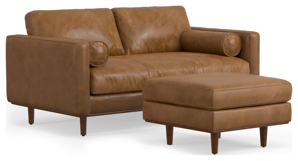 Morrison 72" Sofa and Ottoman Set, Caramel Brown, 72"