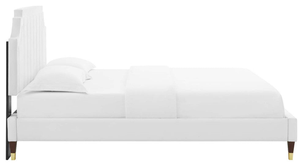 Sienna Performance Velvet Queen Platform Bed, White