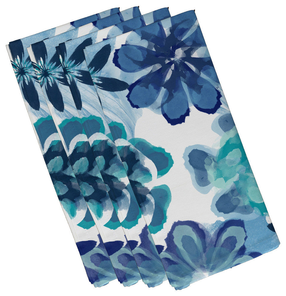 19x19", Ani Floral Print Napkin, Blue, Set of 4