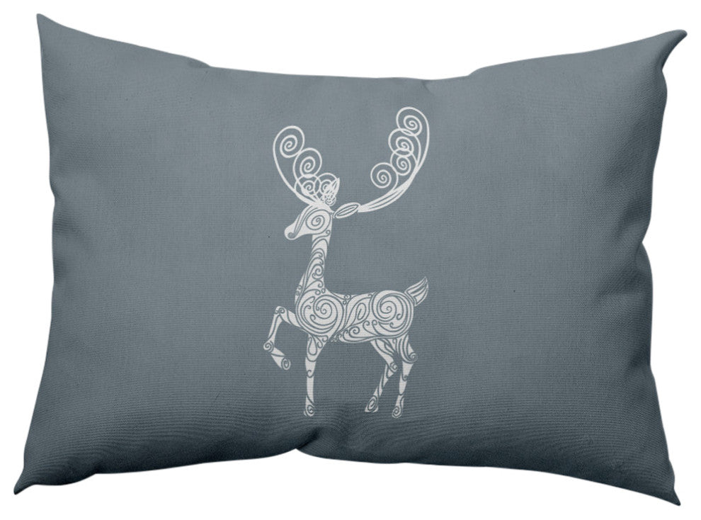 Fancy Holiday Reindeer Decorative Throw Pillow, Dusty Gray, 14"x20"