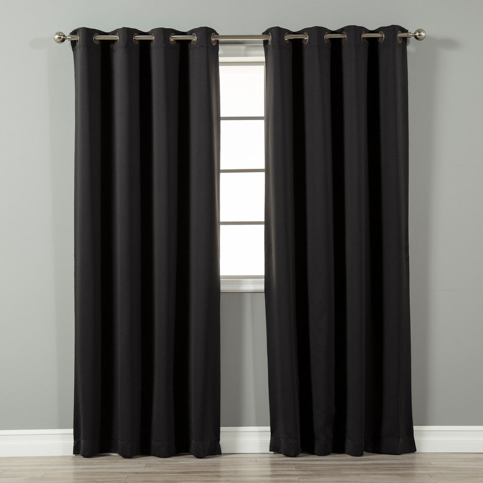 Solid Grommet Top Thermal Insulated Blackout Curtains, Black, 84"