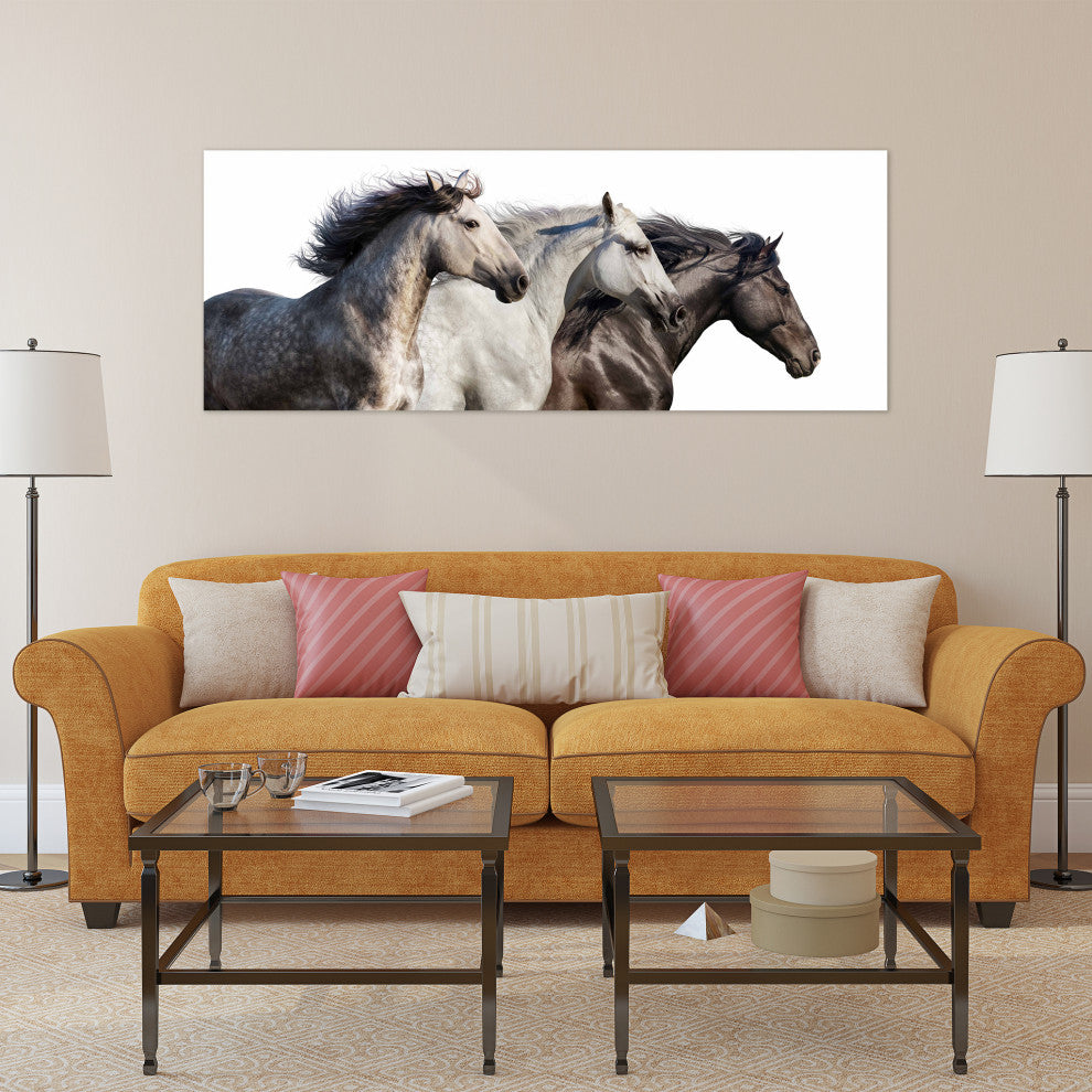 Horse Glass Wall Art Frameless Free Floating Tempered Glass Print, 24" x 63"