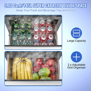 VEVOR Undercounter Refrigerator 24" Built-in 2 Drawer Refrigerator Fridge SUS