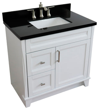 37" Single Sink Vanity, White Finish With Black Galaxy Granite
