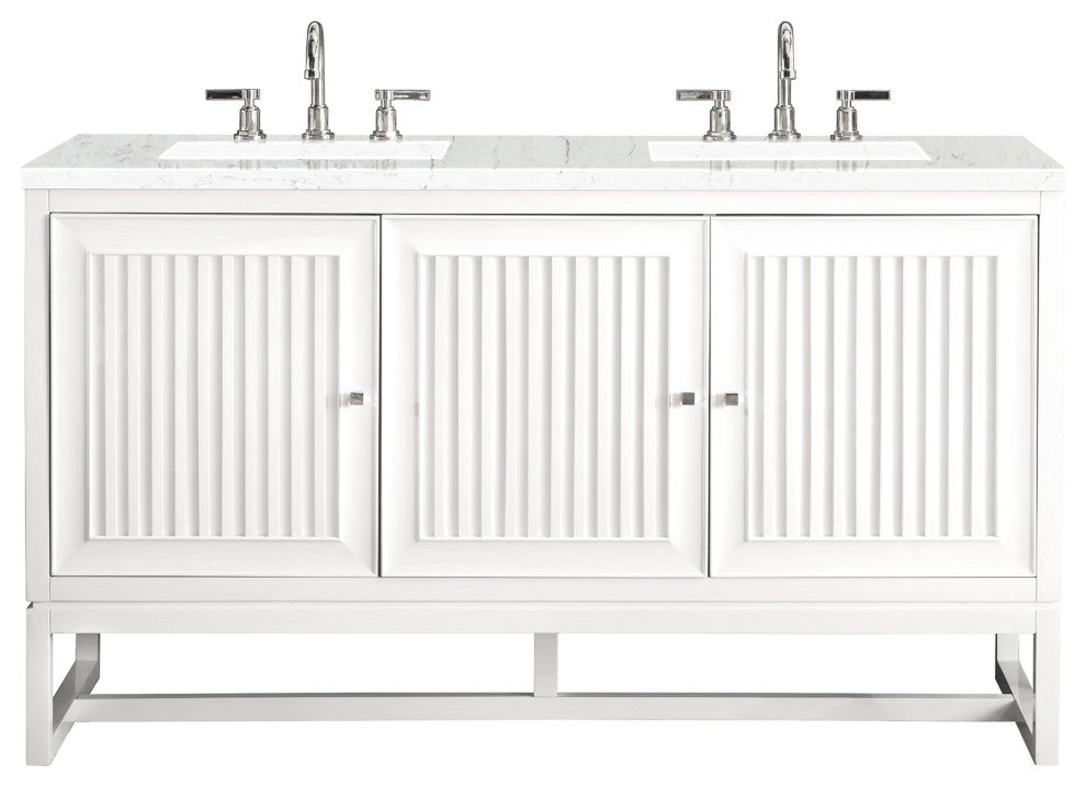 Athens 60" Double Vanity, Glossy White, Eternal Jasmine Pearl Quartz Top
