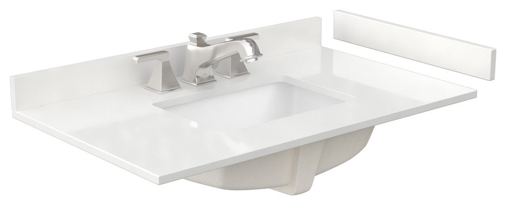 Elan 36" Single Vanity, White Oak, White Quartz Top, 3-Hole, Nickel Trim