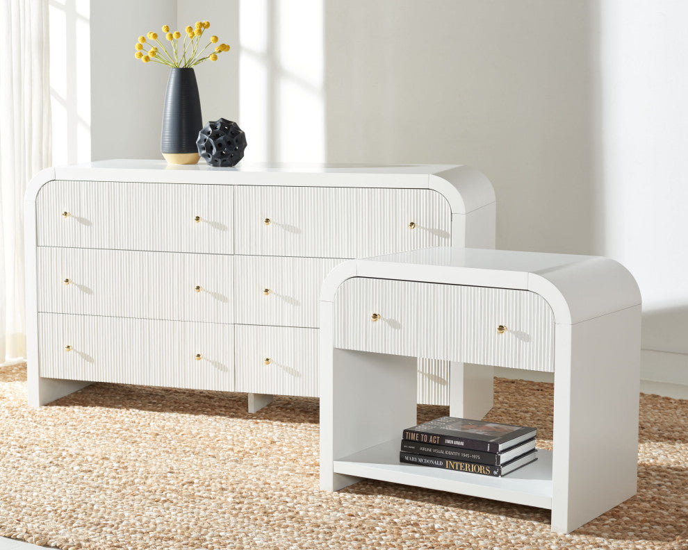 Safavieh Couture Liabella 6 Drawer Curved Dresser, White/Gold, White/Gold
