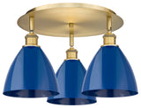 Ballston Dome-3 Light 19" Flush Mount-Brushed Brass, Blue Shade