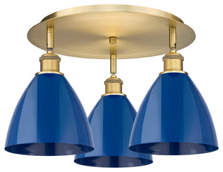 Ballston Dome-3 Light 19" Flush Mount-Brushed Brass, Blue Shade