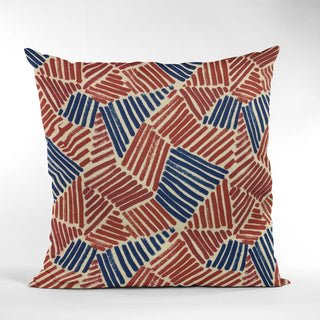 Plutus Red Blue Sketch Abstract Luxury Throw Pillow, 22"x22"