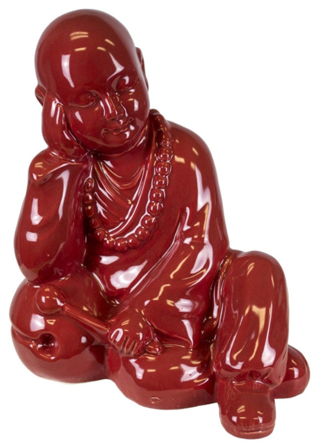 Pleasing Ceramic Sitting Buddha Figurine, Red