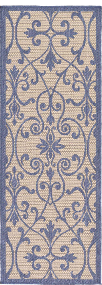 Rug Unique Loom Outdoor Botanical Blue Runner 2' 2 x 6' 0
