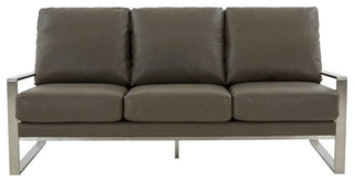 Leisuremod Jefferson Modern Faux Leather Sofa With Silver Frame Gray