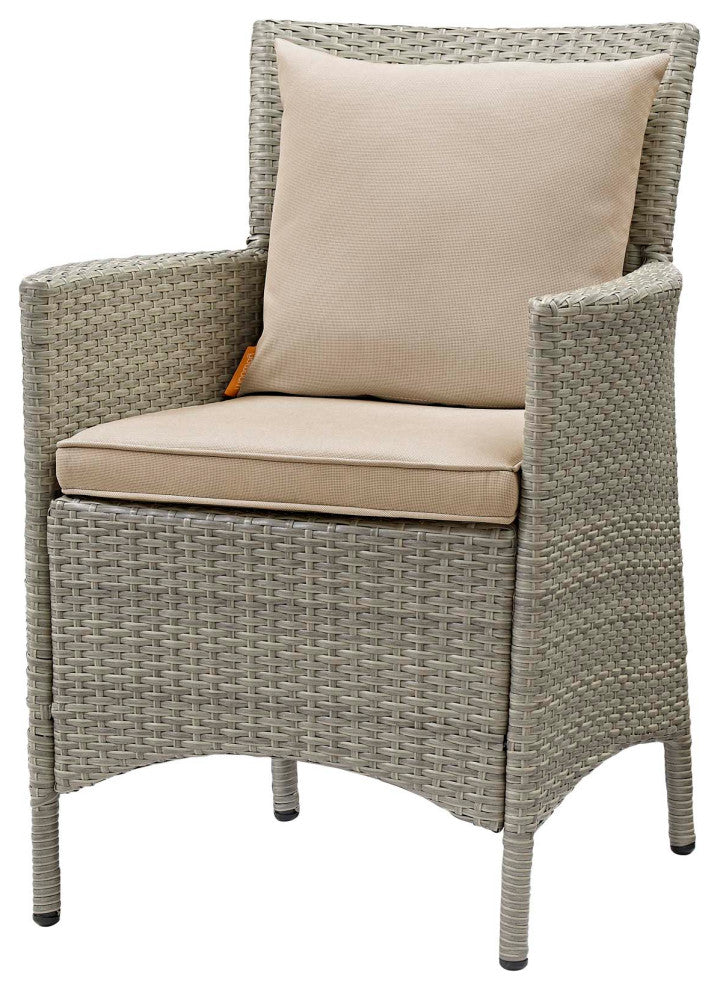Side Dining Chair and Table Set, Rattan, Wicker, Gray Beige, Outdoor