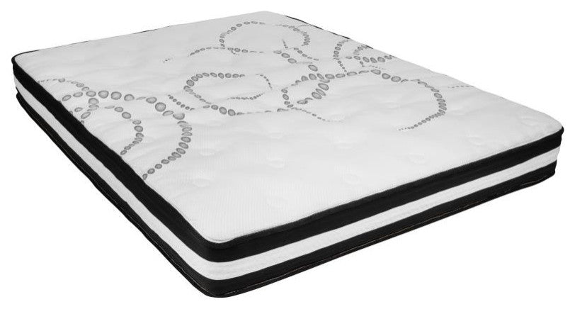 14" Metal Platform Bed Frame, 10" Pocket Spring Mattress & Memory Foam Topper, Black, King
