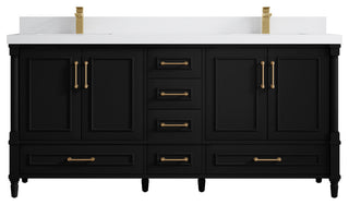 Aberdeen 72 Double Sink Bath Vanity in Black 2" White Quartz