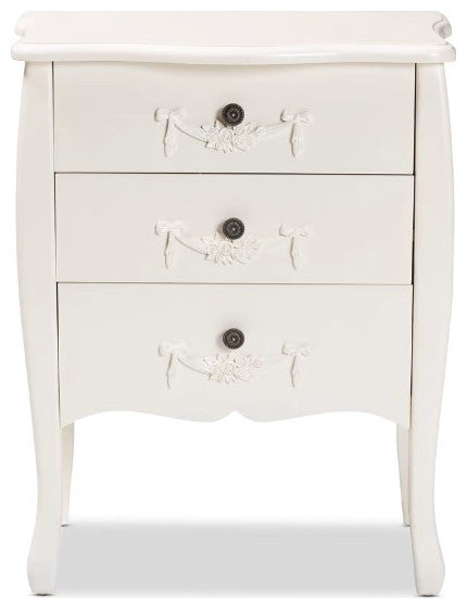 Classic and Traditional White Finished Wood 3-Drawer Storage Cabinet