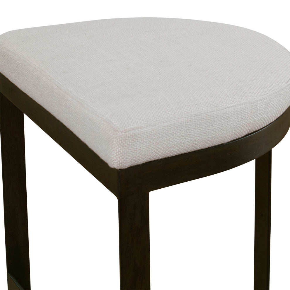 Luxe Modern Black Iron Counter Bar Stool Cushion Half Moon Off White Round Open