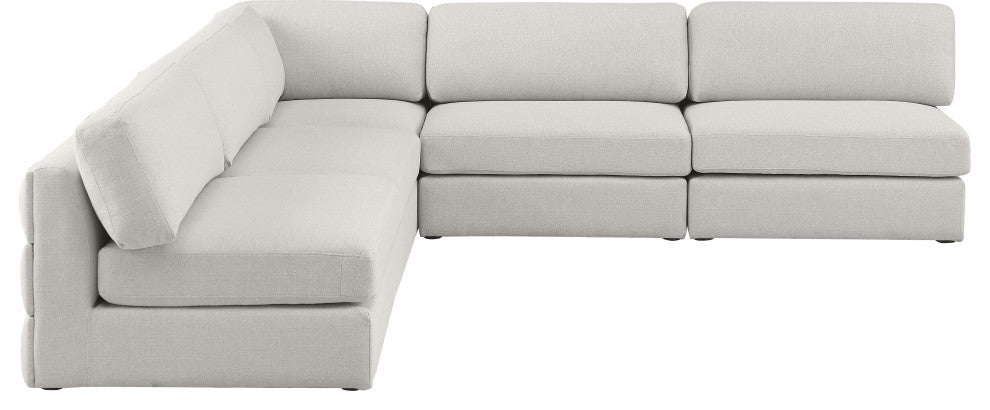 Beckham Linen Textured Fabric 5-Piece Modular L-Shaped Sectional, Beige
