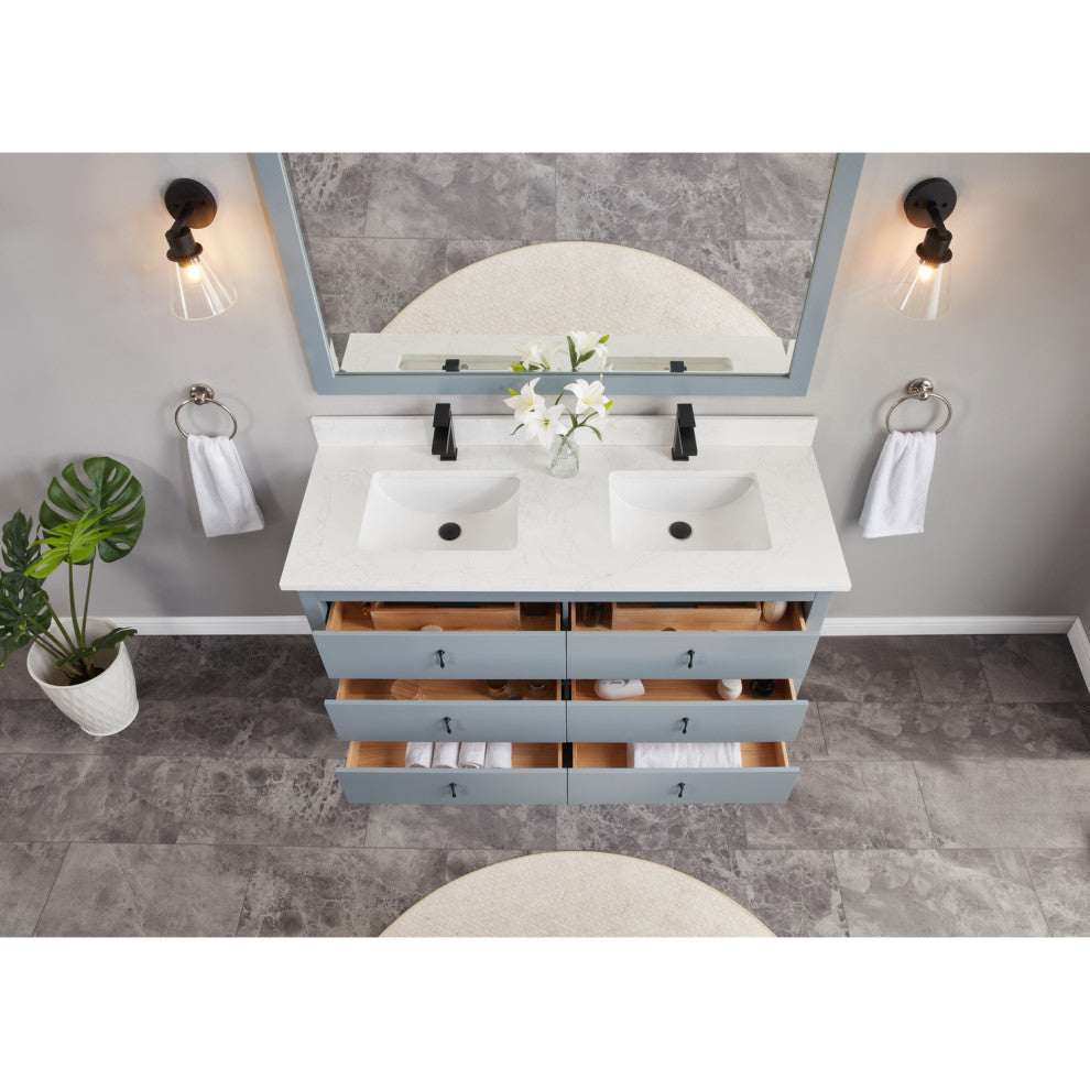 Legion Furniture WS2512 Series Bathroom Sink Vanity, Cadet, 60", Artificial Stone Top, Double Sink