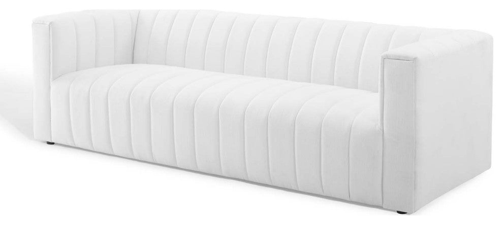 Tufted Sofa, Fabric, White, Modern, Living Lounge Room Hotel Lobby Hospitality