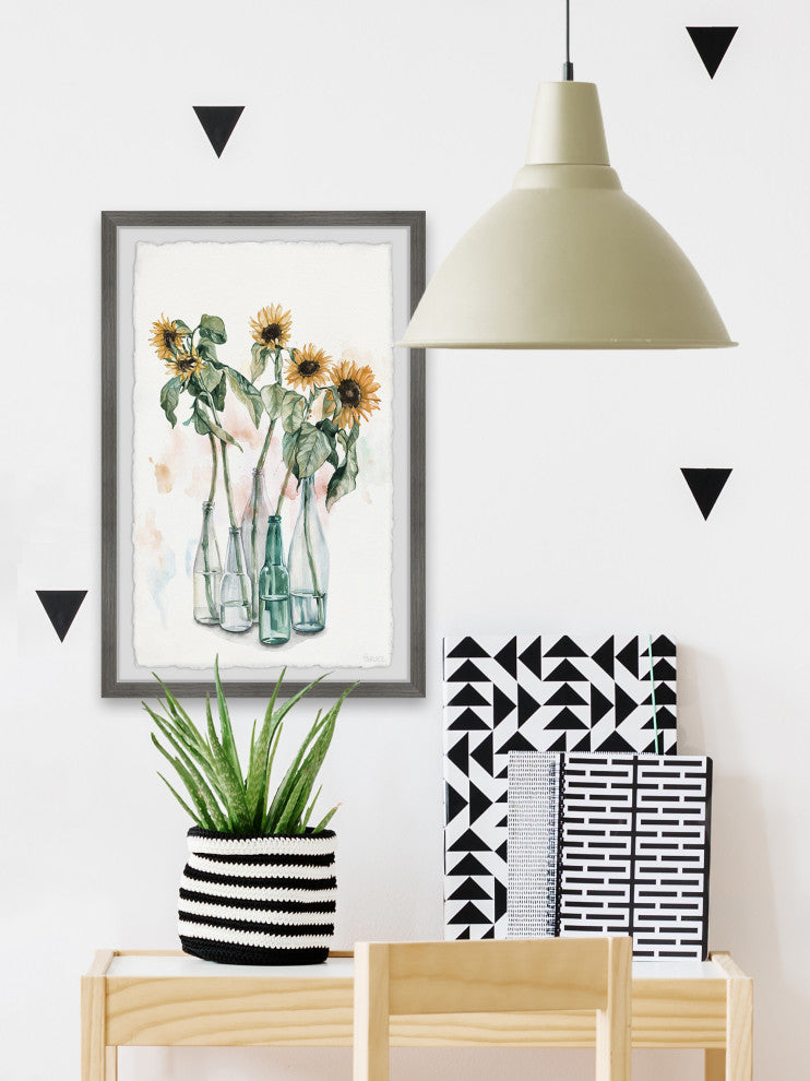 "Sunflower and Wilted Leaves II" Framed Painting Print