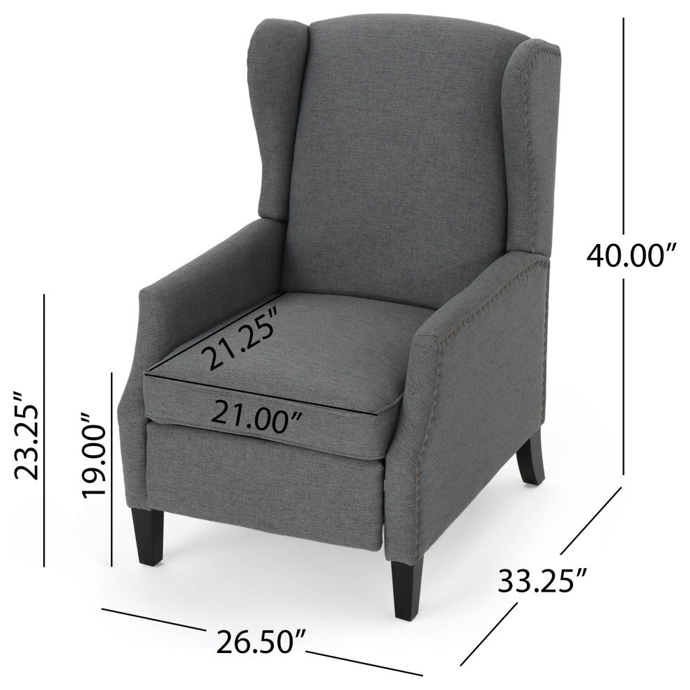 GDF Studio Weyland Contemporary Fabric Wingback Pushback Recliner, Charcoal