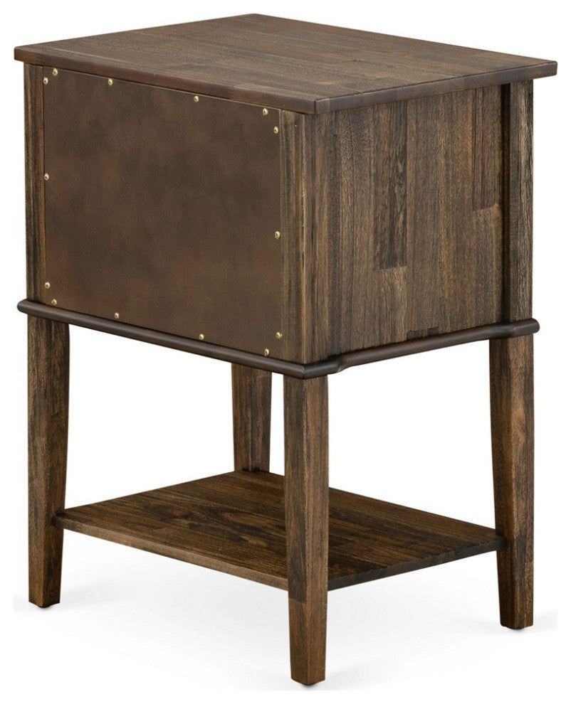 Wood Side Table, 2 Wood Drawers, Distressed Jacobean Finish