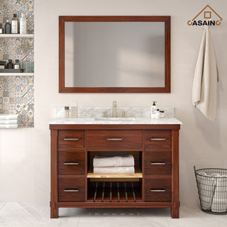 Freestanding Bath Vanity in Brown with White Carrara Marble Top, 48in