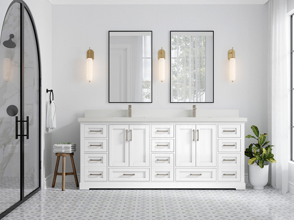 Boston 84 Double Sink Bath Vanity in White 2" White Quartz