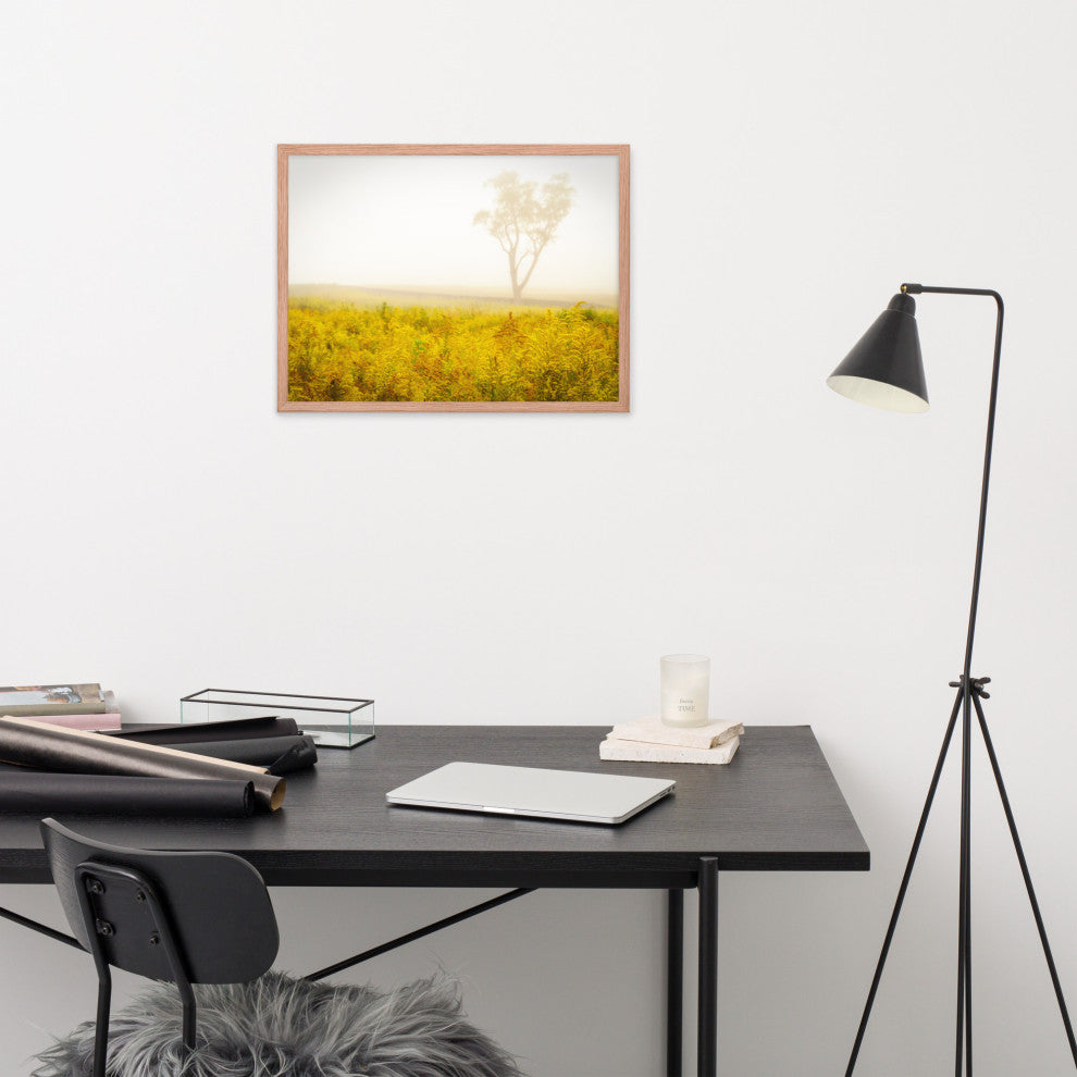 Dreams of Goldenrod and Fog Landscape Framed Photo Paper Wall Art Prints, Red Oak, 18" X 24"