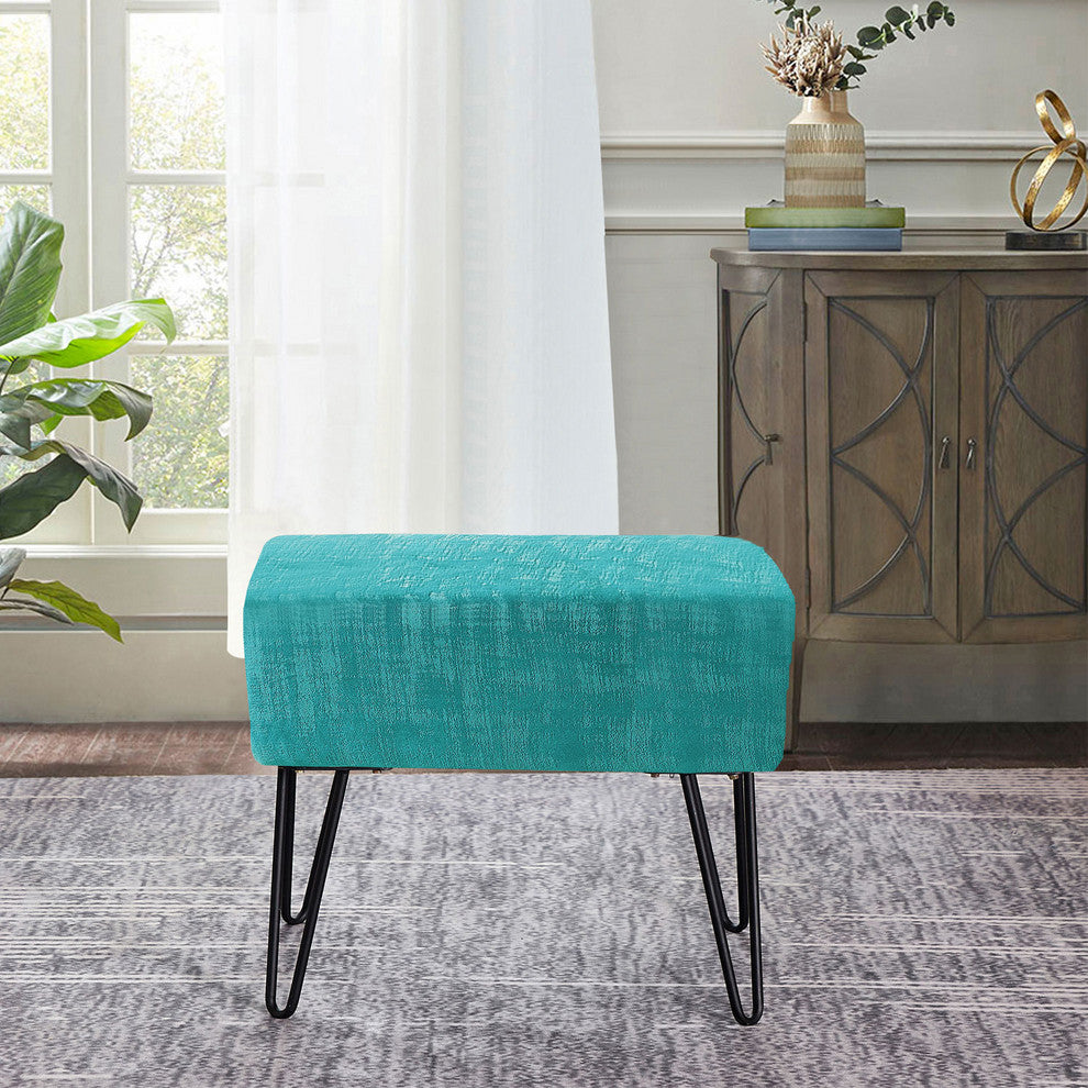 Textured Velvet Ottoman, North Sea