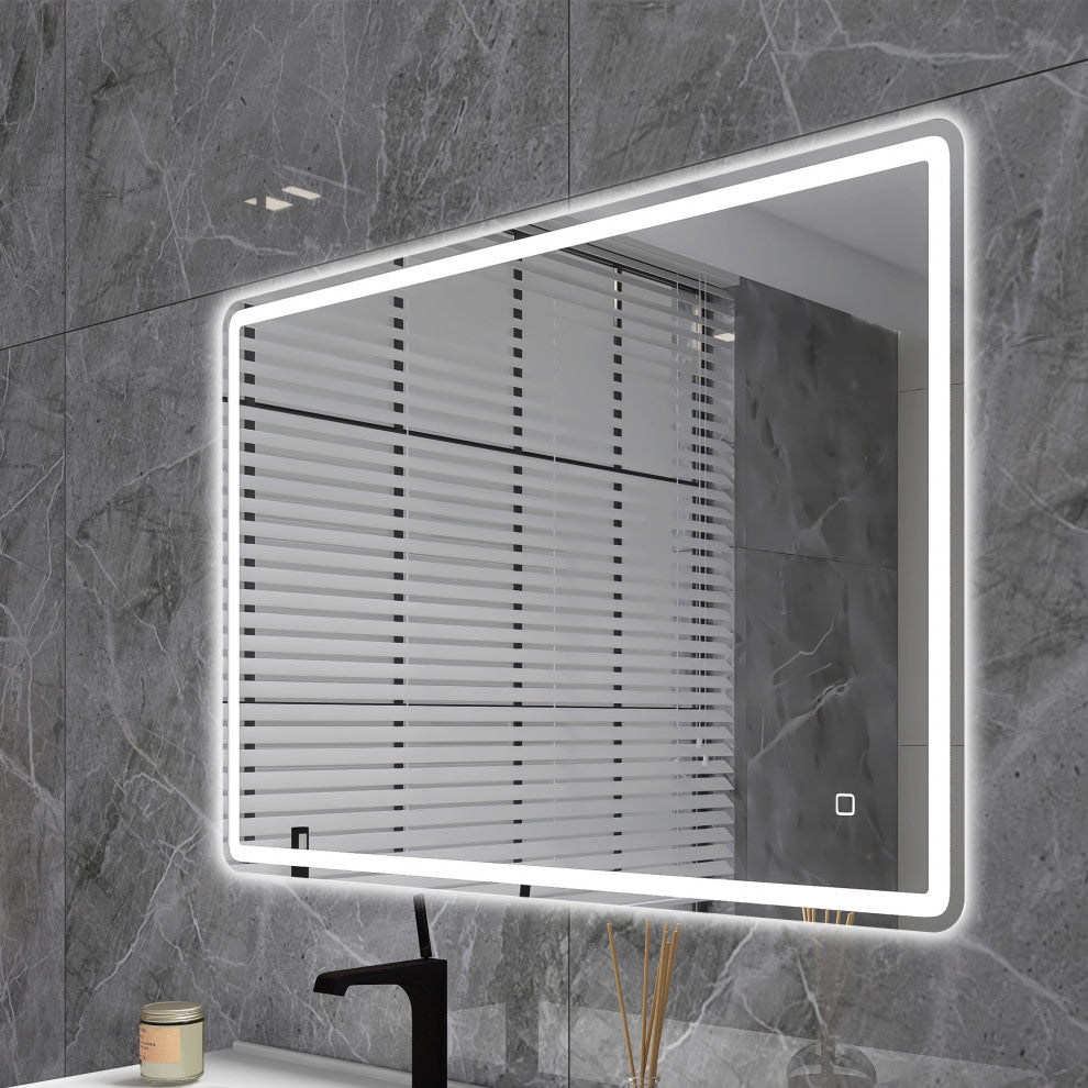 Rectangular Frameless Wall-Mount Anti-Fog LED Light Bathroom Vanity Mirror, 28x4
