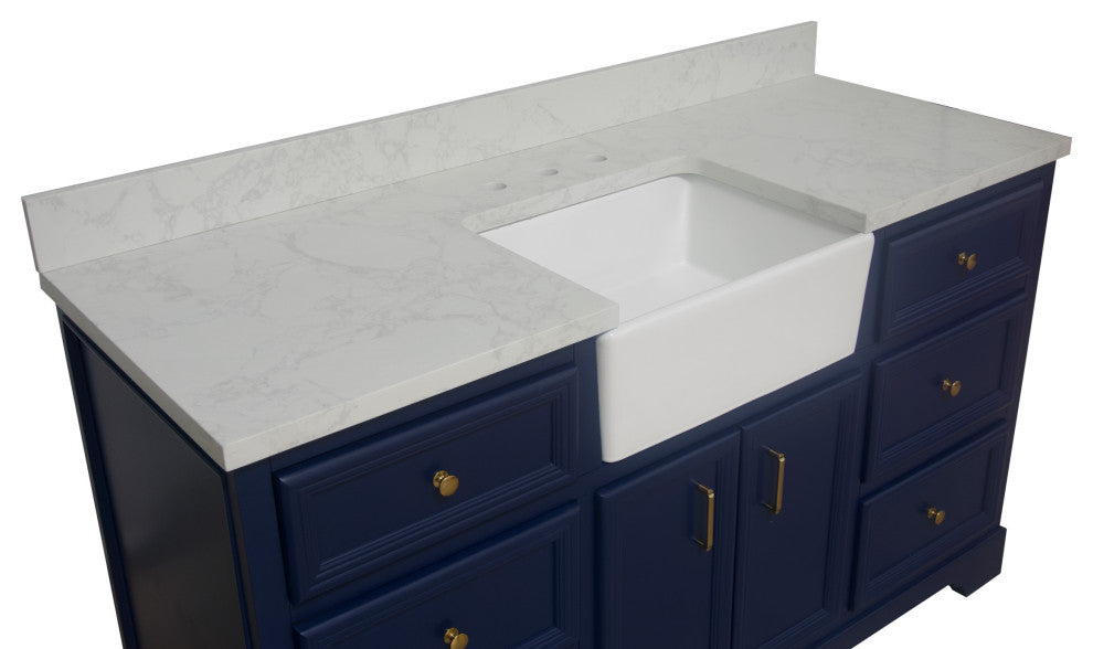 Zelda 60" Bathroom Vanity, Royal Blue, Engineered Carrara, Single