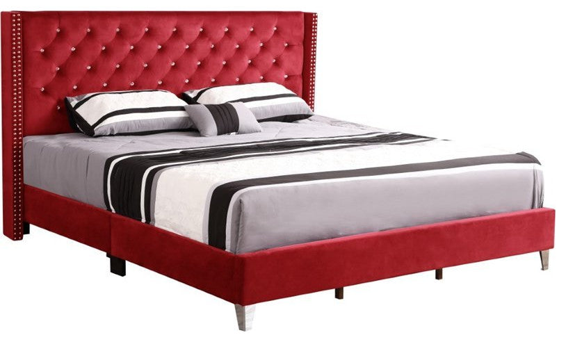 Chester Upholstered Velvet Bed, Cherry, King