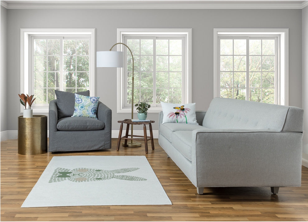 Monochrome Bunny Easter Chenille Rug, Laurel Tree Green, 4'x6'
