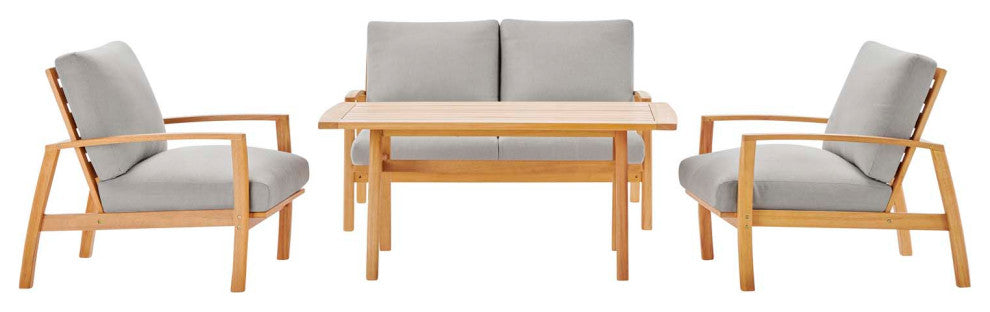 Lounge Sectional Sofa Chair Set, Wood, Brown Natural Gray, Modern, Outdoor