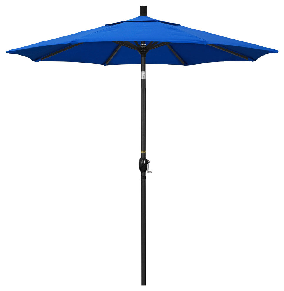7.5'' Matted Black Push-Button Tilt Crank Aluminum Umbrella, Royal Blue Olefin